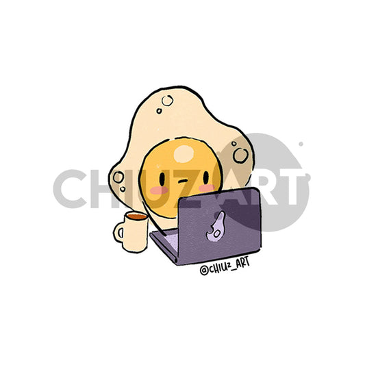 Sticker | Huevito usando computadora